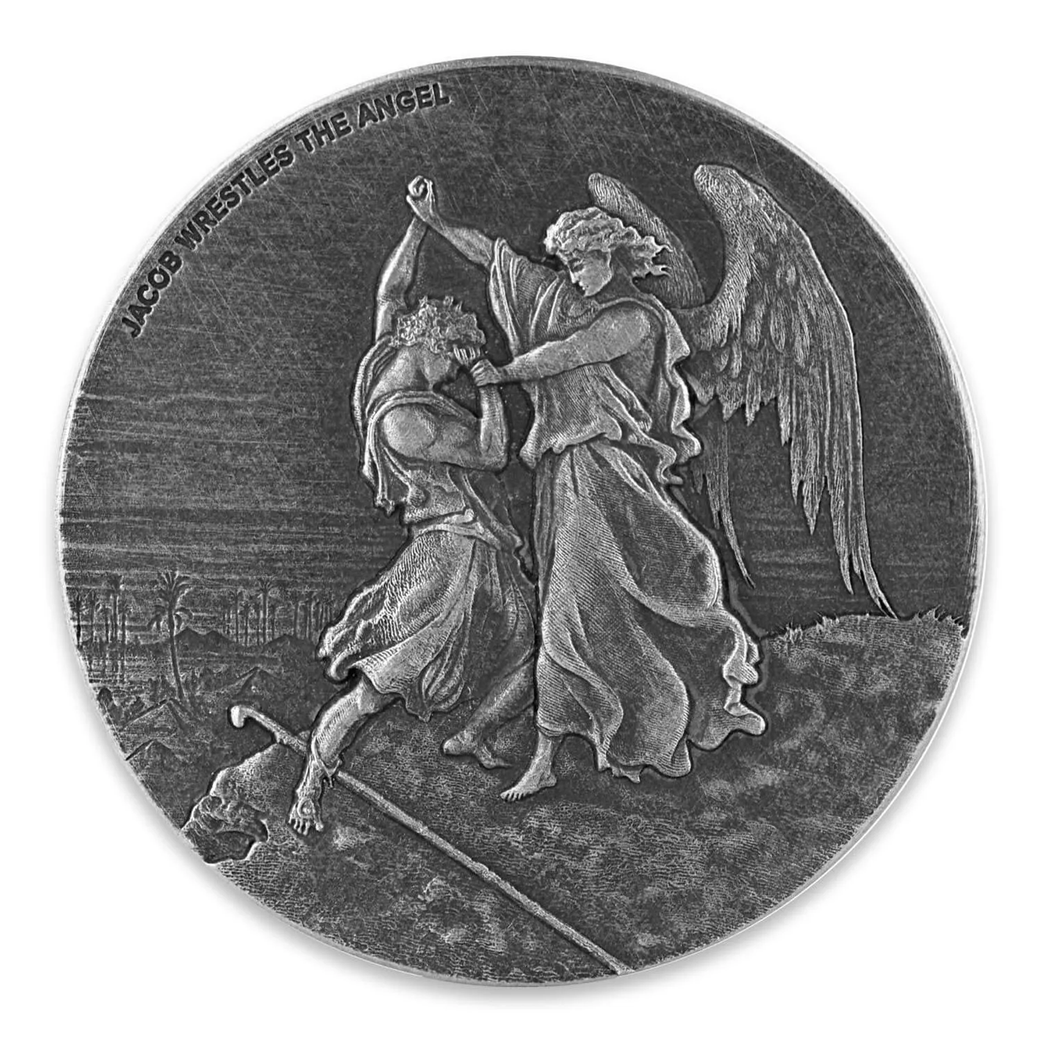 2017 Biblical Series | Jacob Wrestles The Angel 2 oz Silver Coin