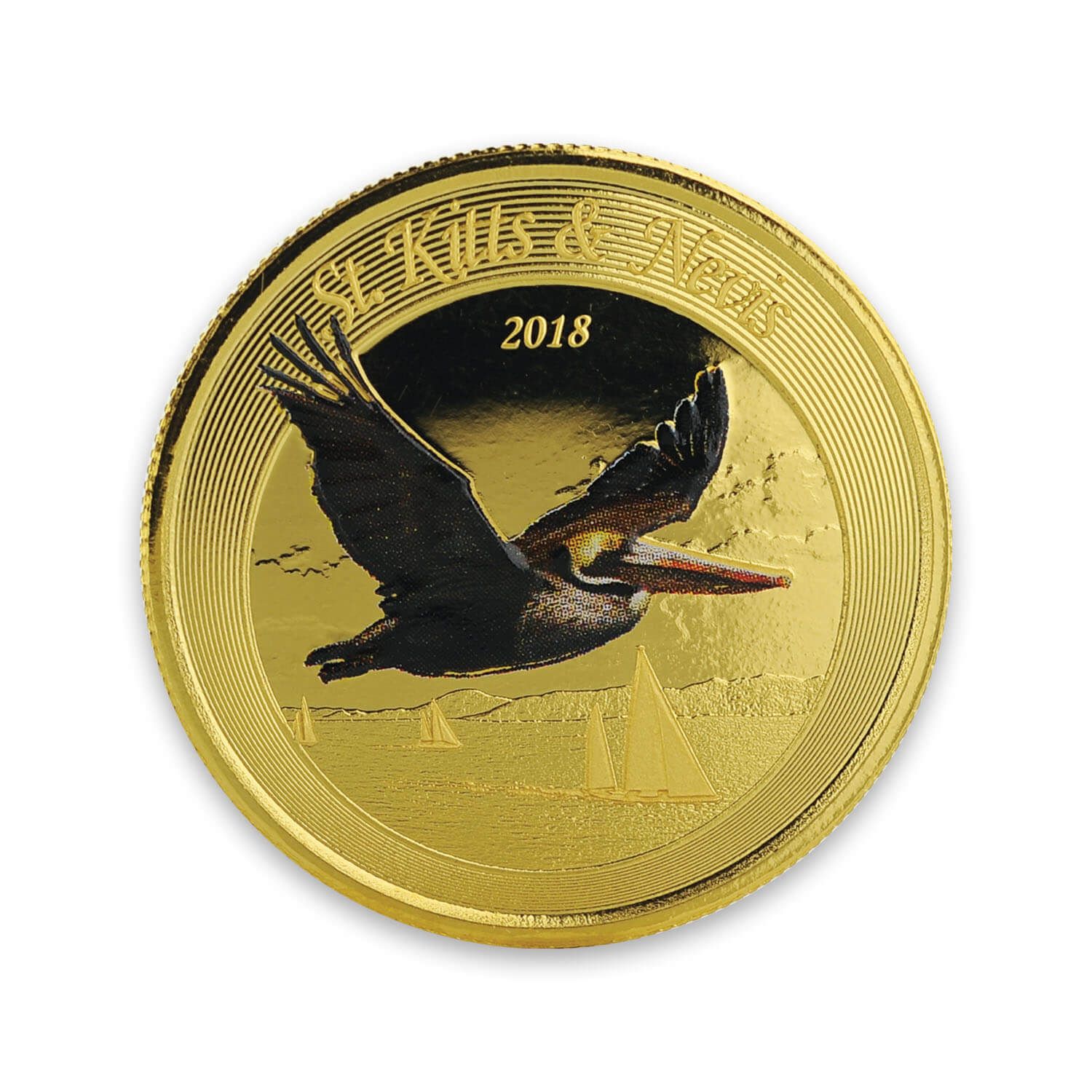 2018 EC8 St. Kitts & Nevis “Brown Pelican” 1 oz Gold Color Coin