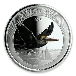 2018 EC8 St. Kitts & Nevis "Brown Pelican" 1 oz Silver Color Coin