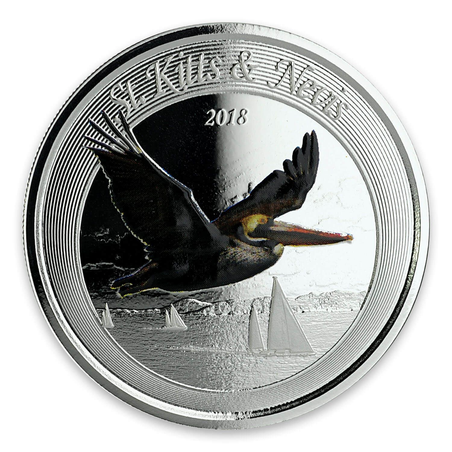 2018 EC8 St. Kitts & Nevis “Brown Pelican” 1 oz Silver Color Coin