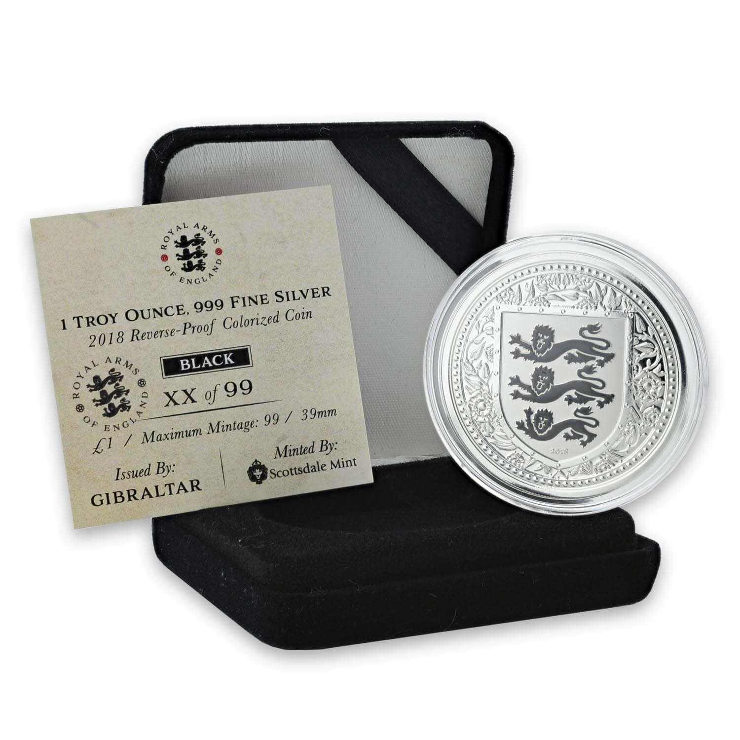 2018 Royal Arms of England 1 oz Silver Color Coin (Black)