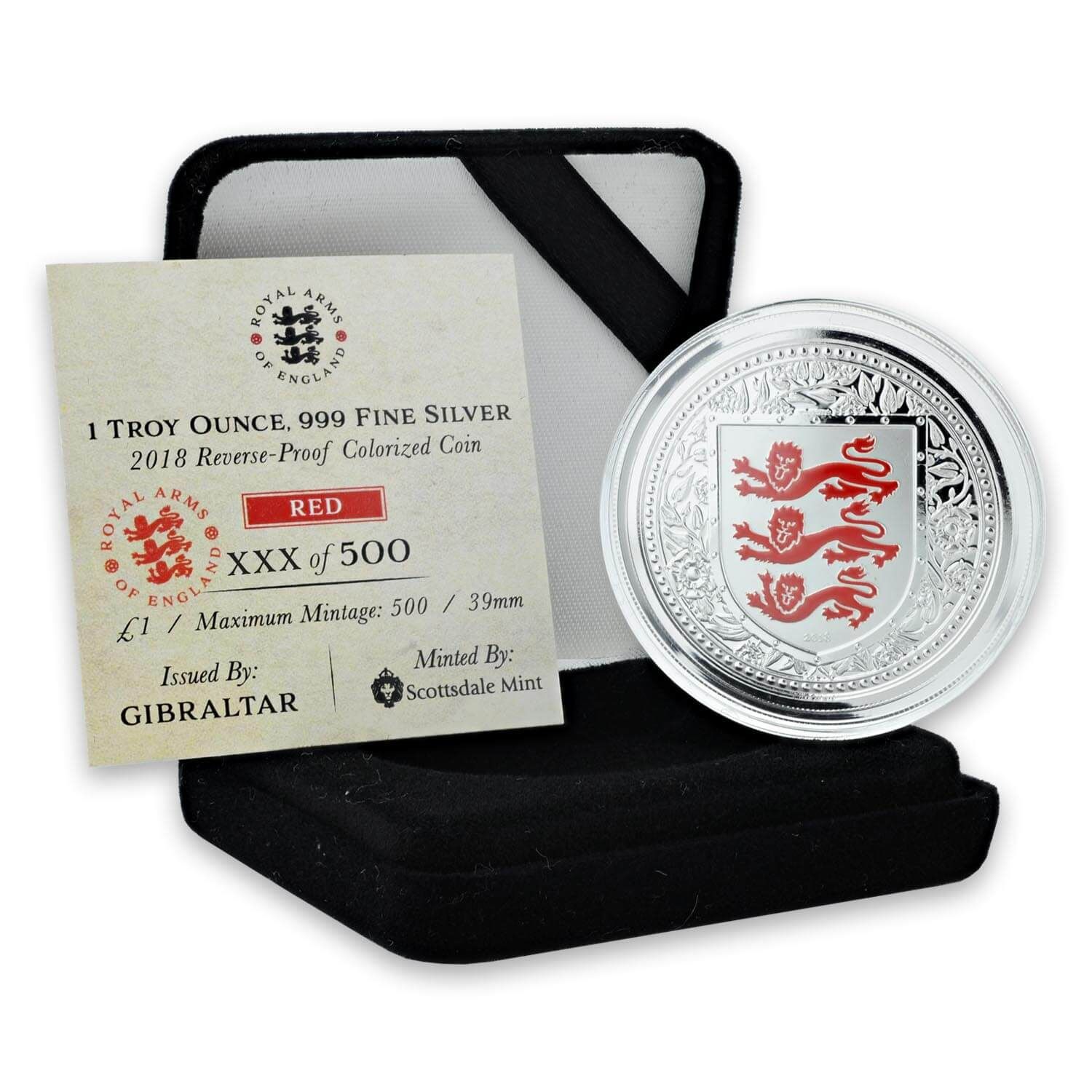 2018 Royal Arms of England 1 oz Silver Color Coin (Red)