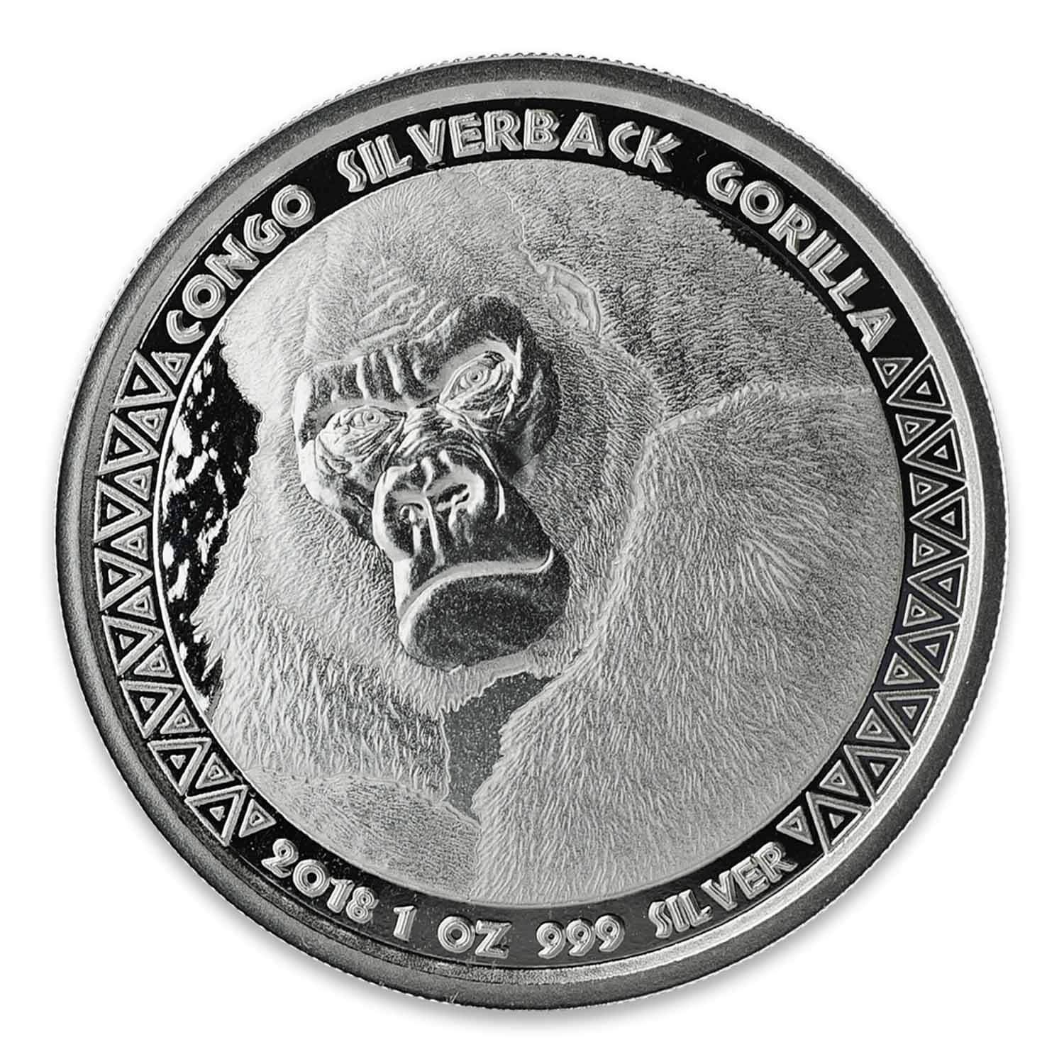 2018 Congo Silverback Gorilla 1 oz Silver Coin
