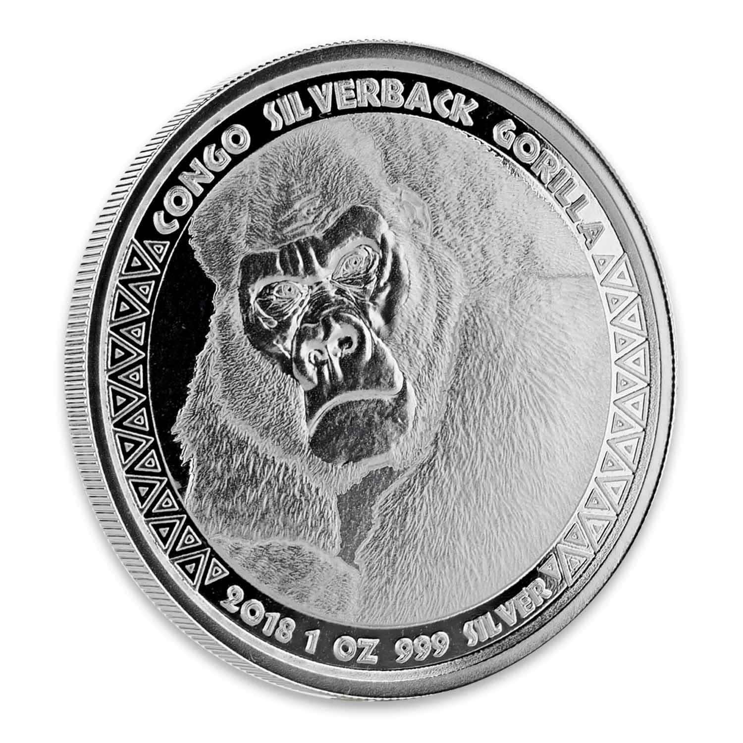 2018 Congo Silverback Gorilla 1oz Silver Coin