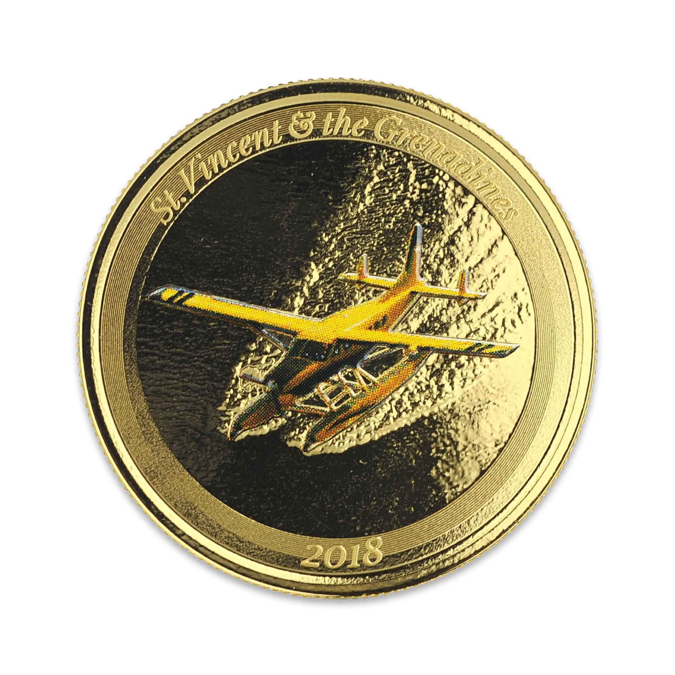 2018 EC8 St. Vincent & the Grenadines Seaplane 1 oz Gold Color Coin