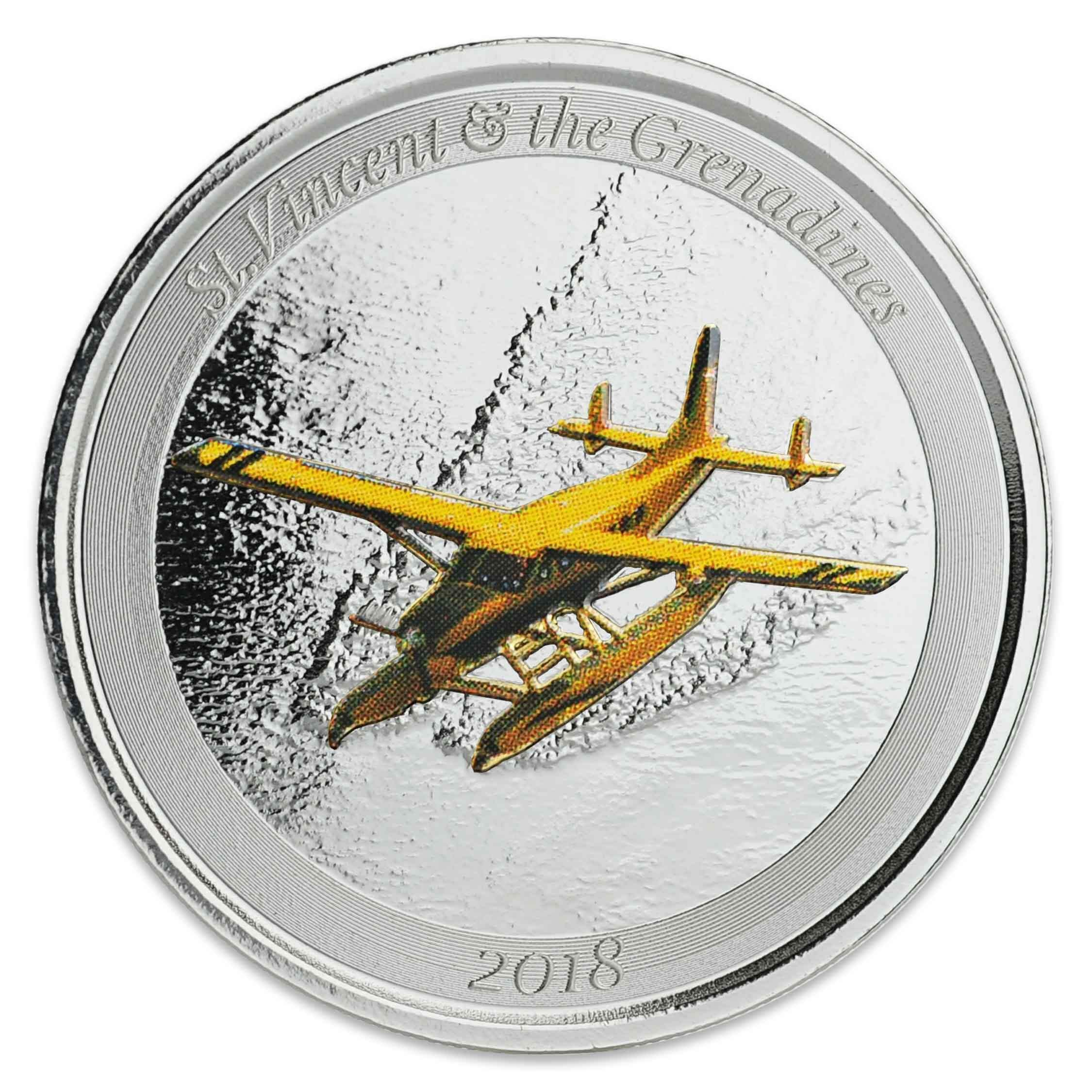 2018 EC8 St. Vincent & the Grenadines Seaplane 1 oz Silver Color Coin