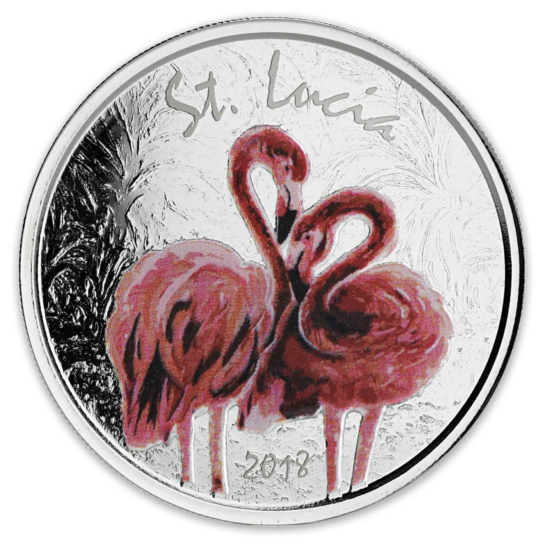 2018 EC8 St. Lucia Flamingo 1 oz Silver Color Coin