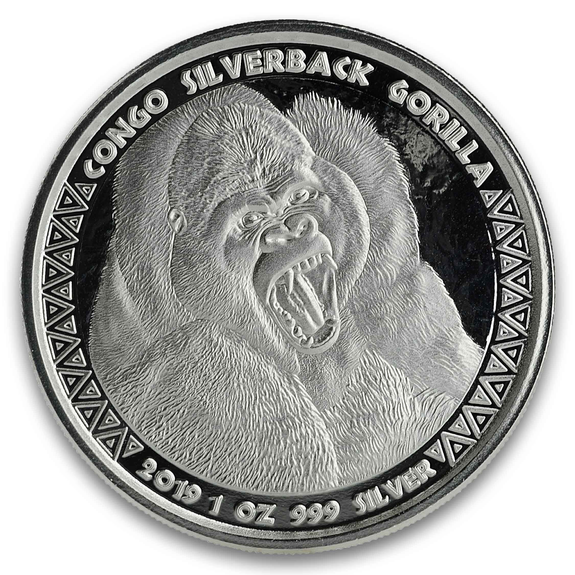 2019 Congo Silverback Gorilla 1 oz Silver Coin by Scottsdale Mint