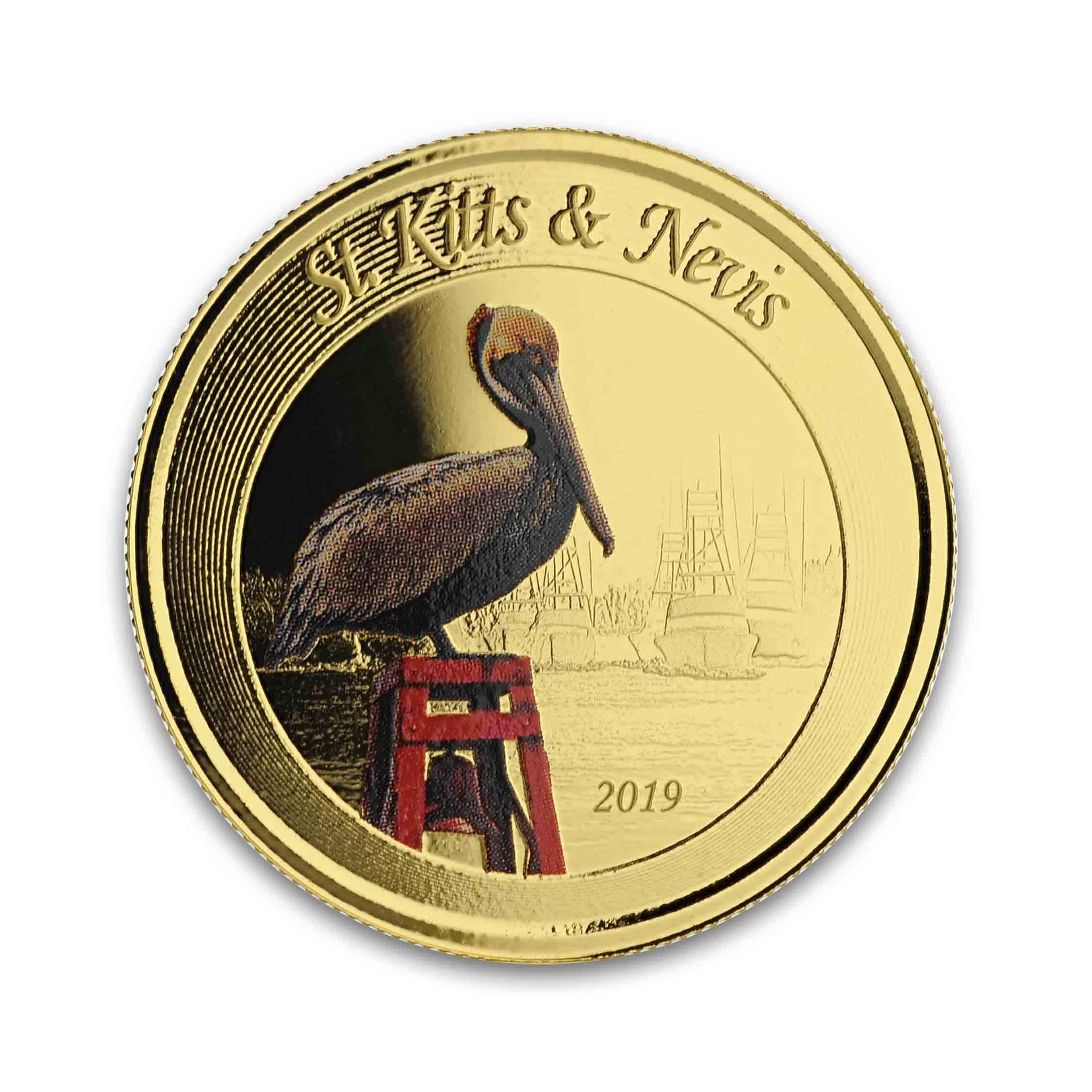 2019 EC8 St. Kitts & Nevis “Brown Pelican” 1 oz Gold Color Coin
