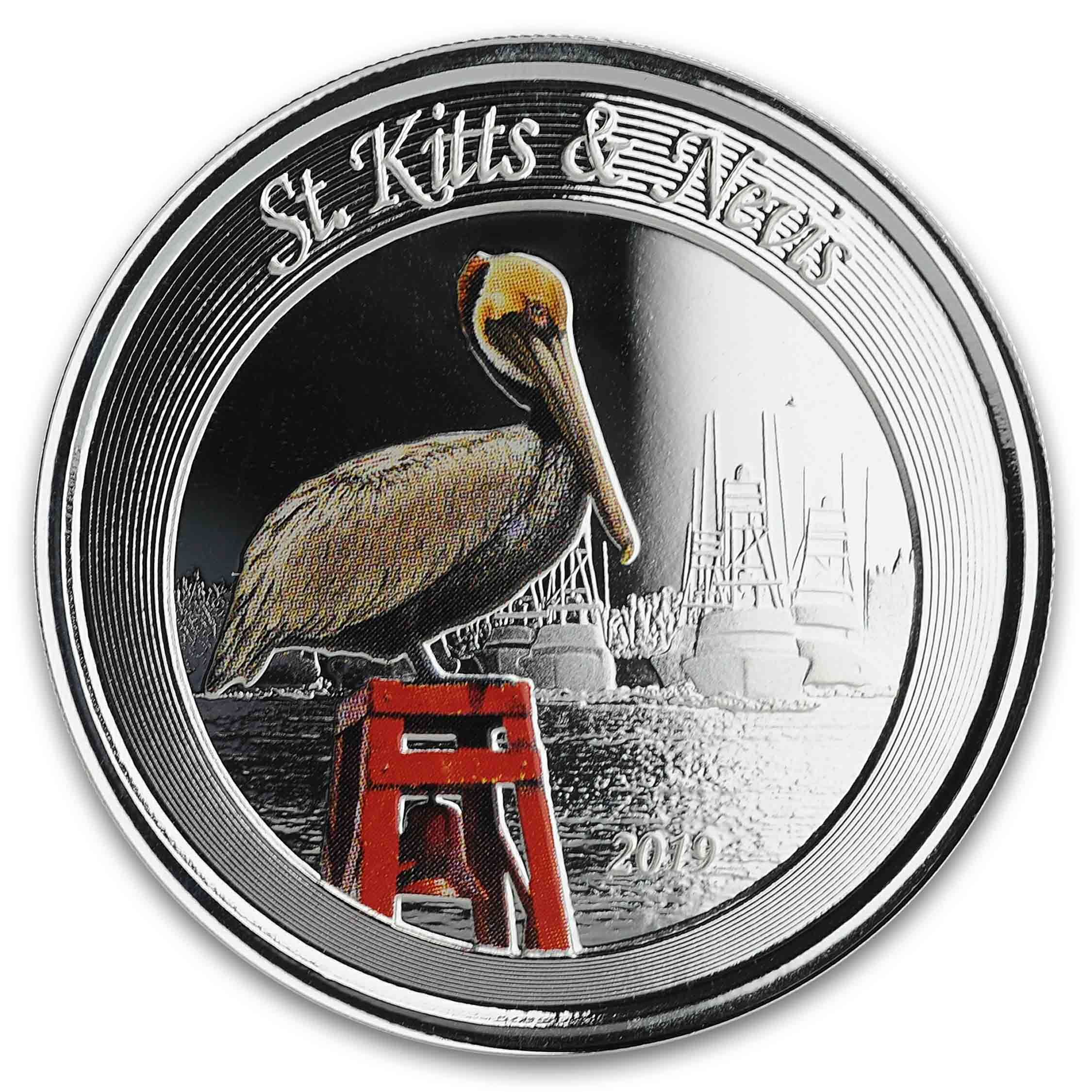 2019 EC8 St. Kitts & Nevis “Brown Pelican” 1 oz Silver Color Coin