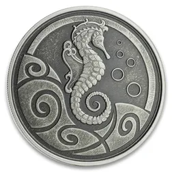 2019 Samoa Silver Seahorse 1 oz Antiqued Silver Coin