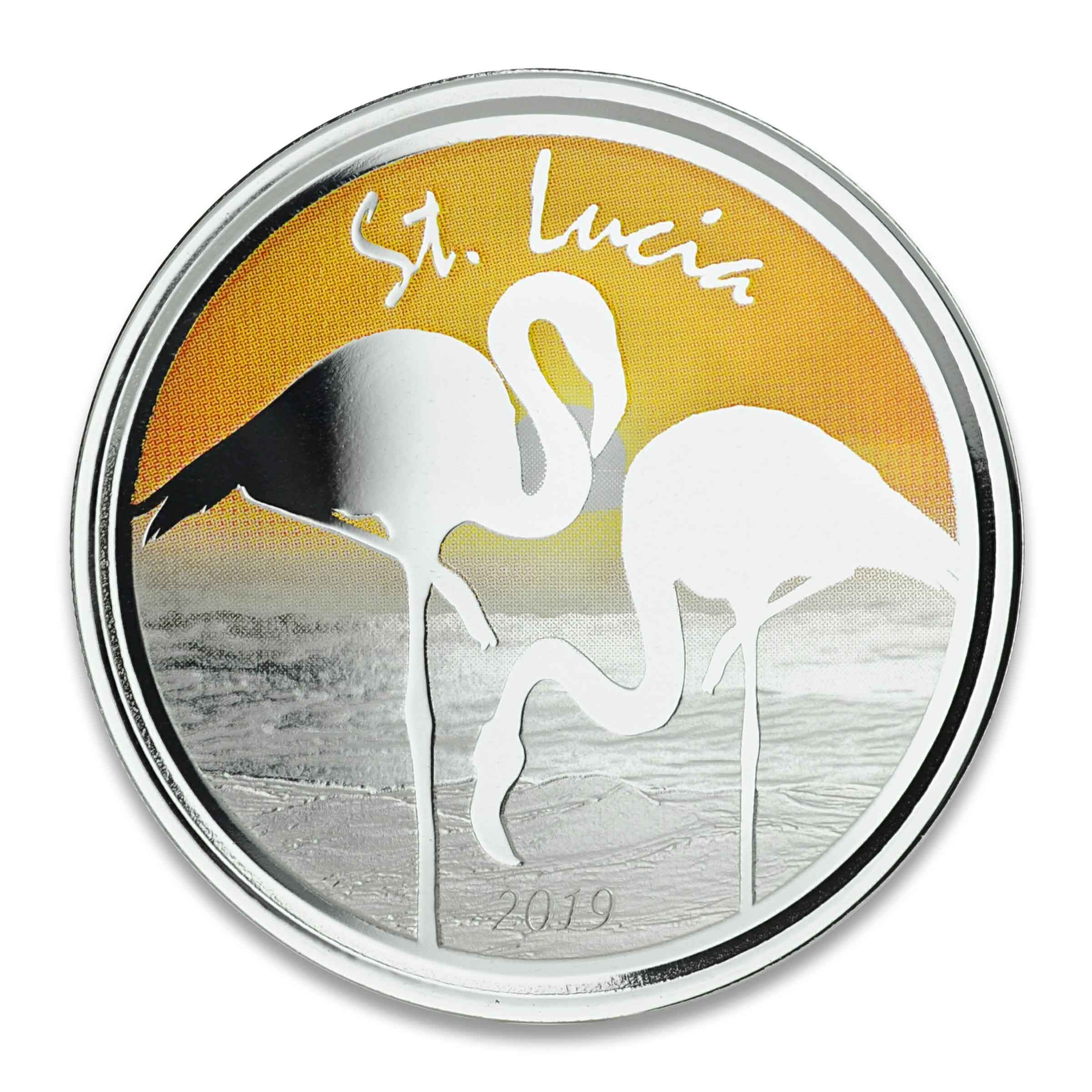 2019 EC8 St. Lucia “Flamingo” 1 oz Silver Color Coin