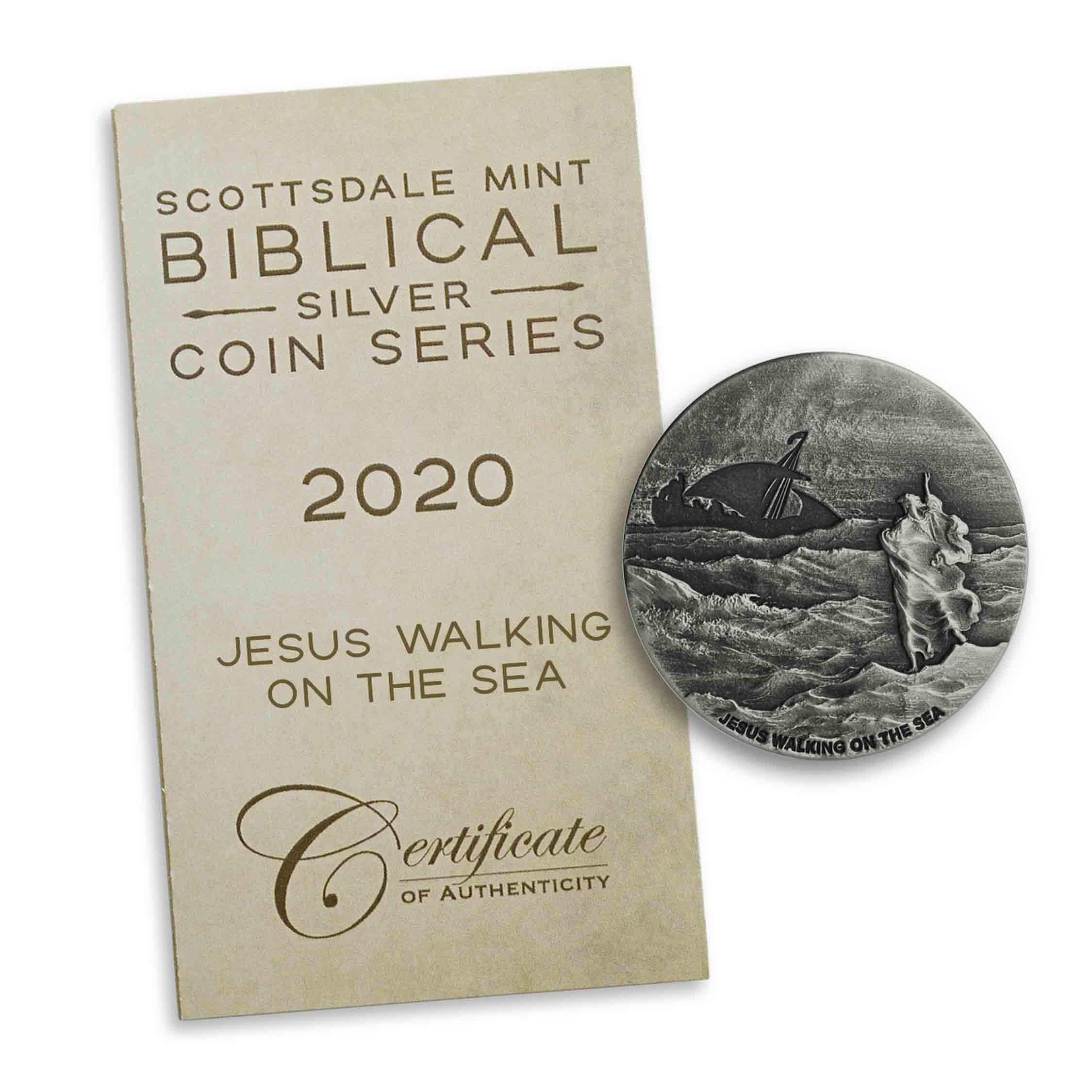 湖の上を歩くイエス（Jesus Walking on the Sea）２oz銀貨 2020 Biblical Series | Jesus Walking on the Sea 2 oz Silver Coin