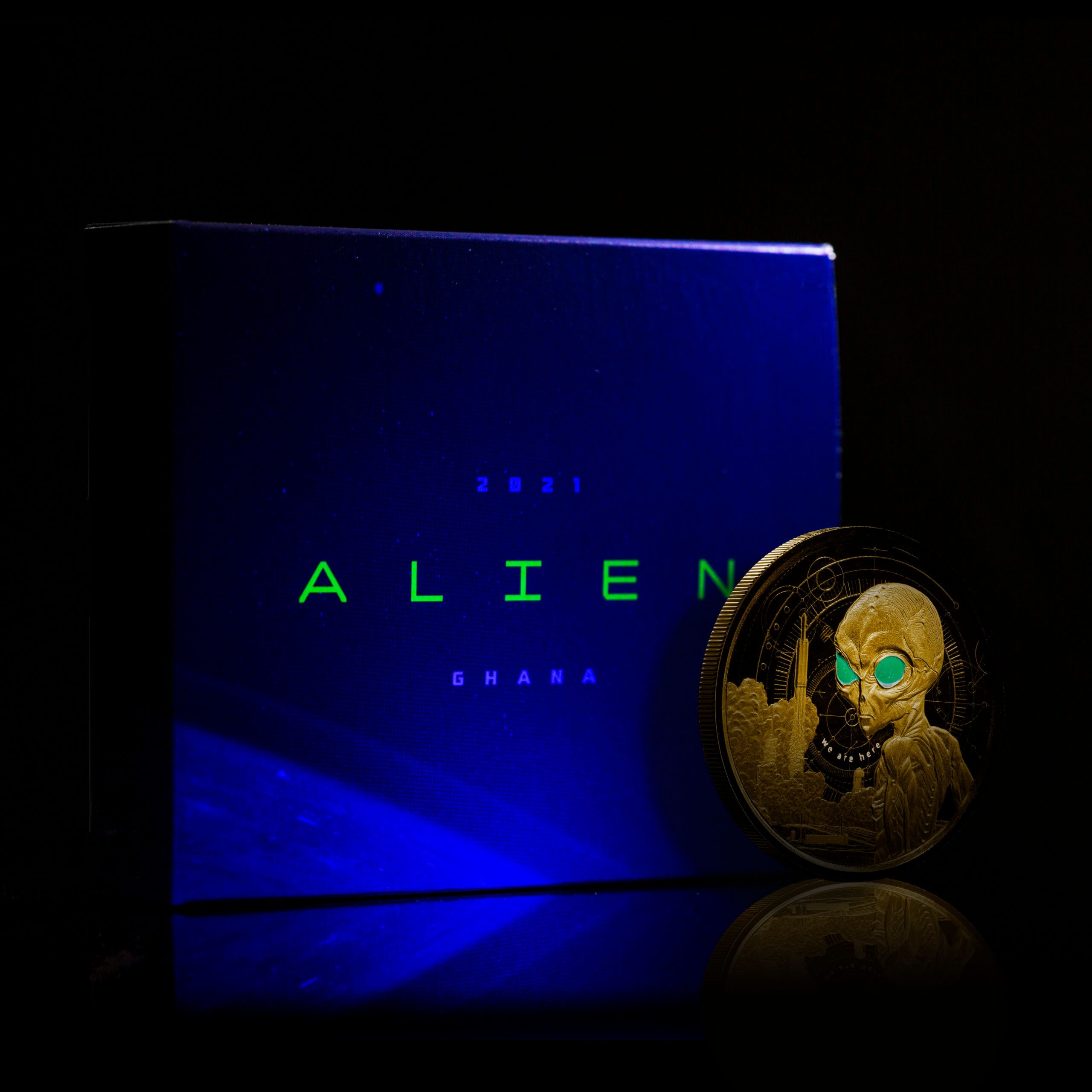健康アクセサリー ALL1 276 UFO 2021 Ghana Alien 1 oz Gold Proof with Color Coin