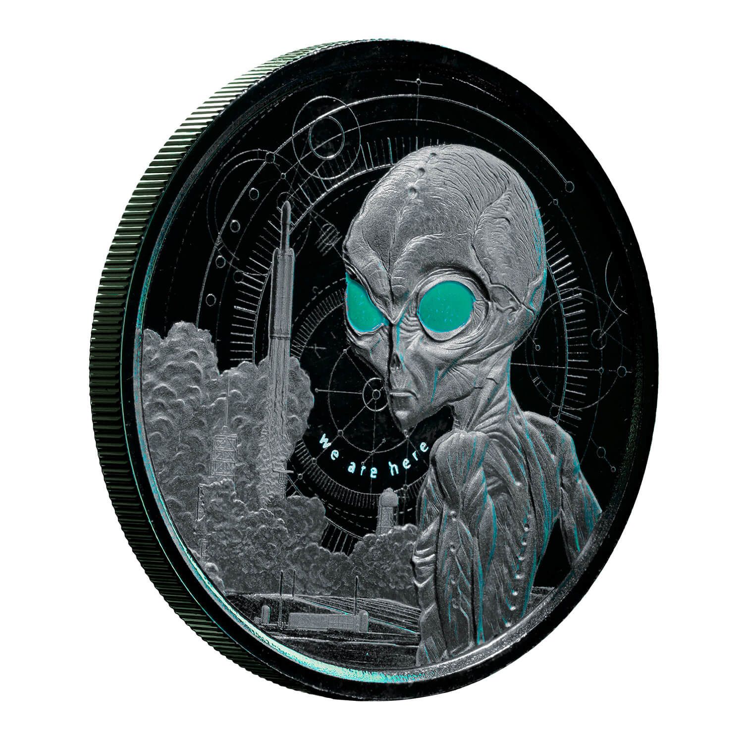 2021 Ghana Alien 1 oz Silver Black Rhodium With Color Coin 2021 Ghana Alien 1 oz Silver Black Rhodium With Color Coin