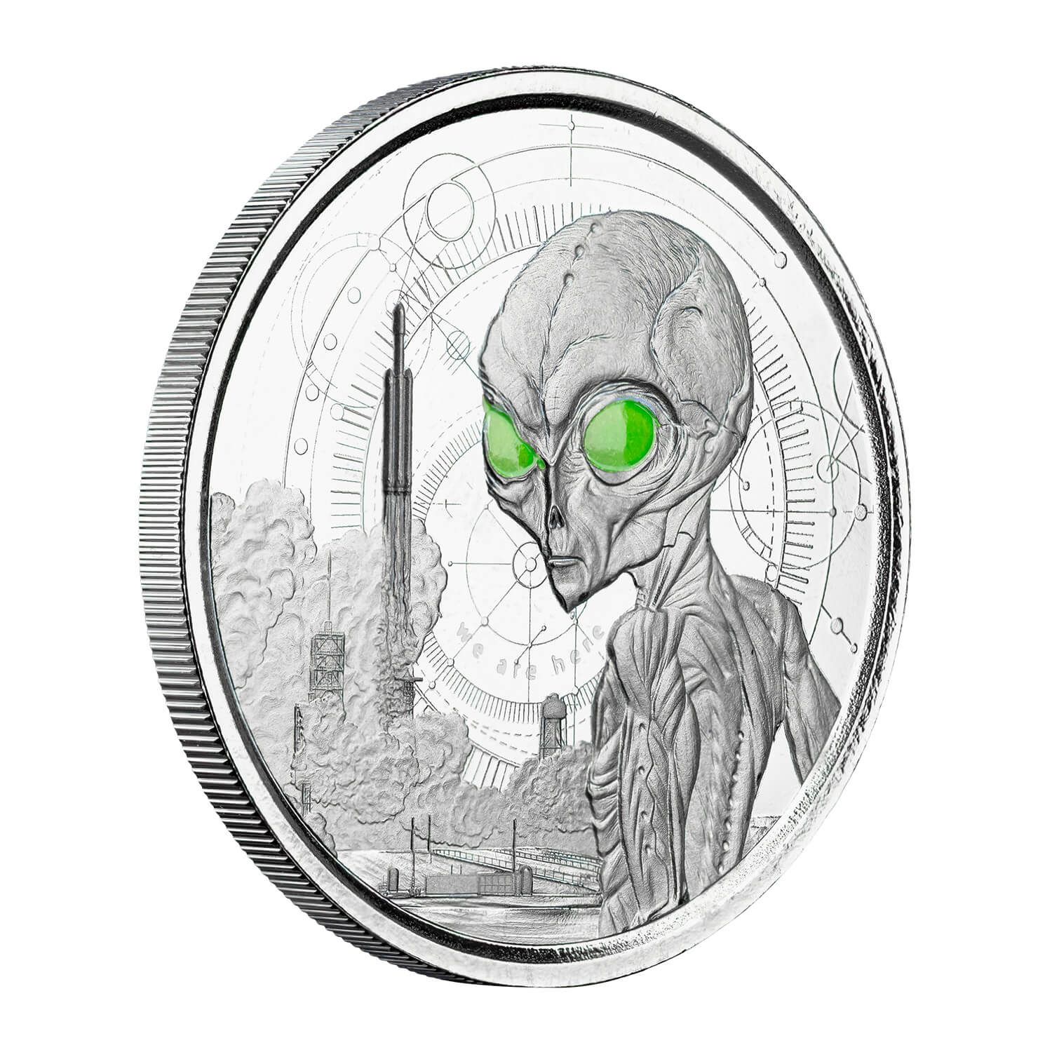 2021 Ghana Alien 1 oz Silver Black Rhodium With Color Coin