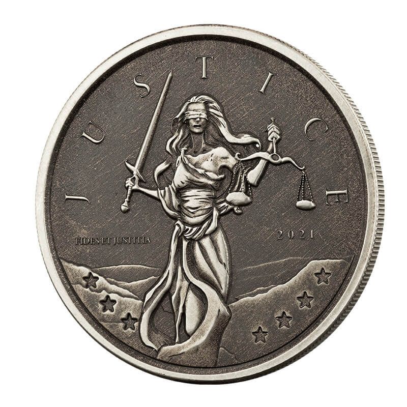 2021 Gibraltar Lady Justice 1 oz Silver Antique Coin