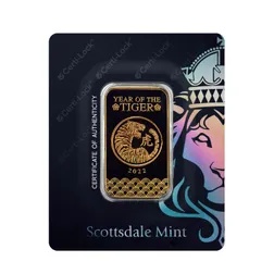 2022 Lunar Year of the Tiger 1 oz Gold Bar Certilock Scottsdale Mint 08