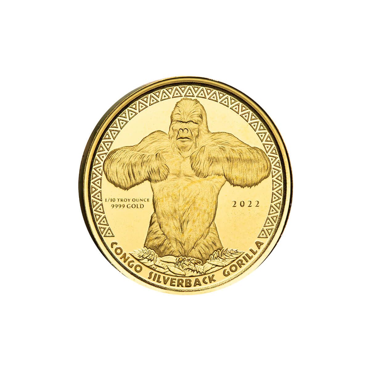 One Tenth oz Gold Coin 2021 Congo Silverback Gorilla