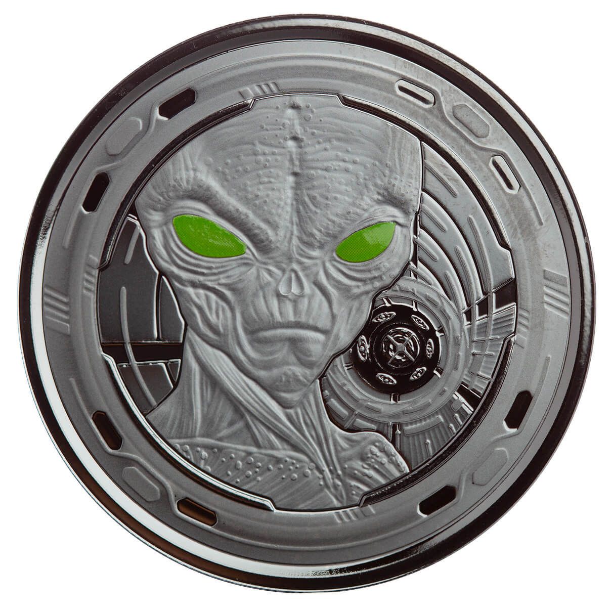2022 Ghana Alien 1 oz Silver Black Rhodium Plated With UV