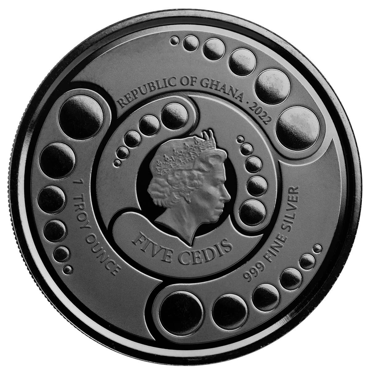 2022 Ghana Alien 1 oz Silver Black Rhodium Plated With UV Color Coin