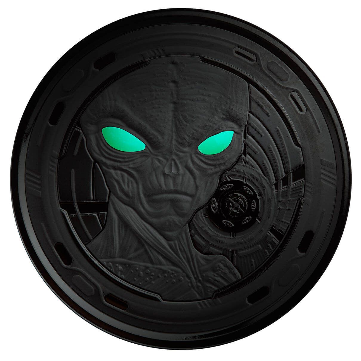 2022 Ghana Alien 1 oz Silver Black Rhodium Plated With UV Color Coin