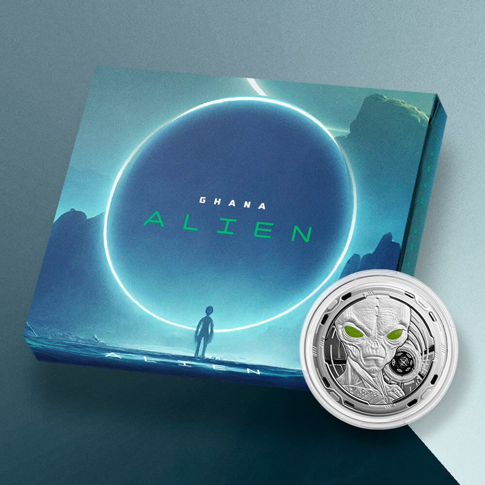2022 Ghana Alien 1 oz Silver Proof with Color Coin