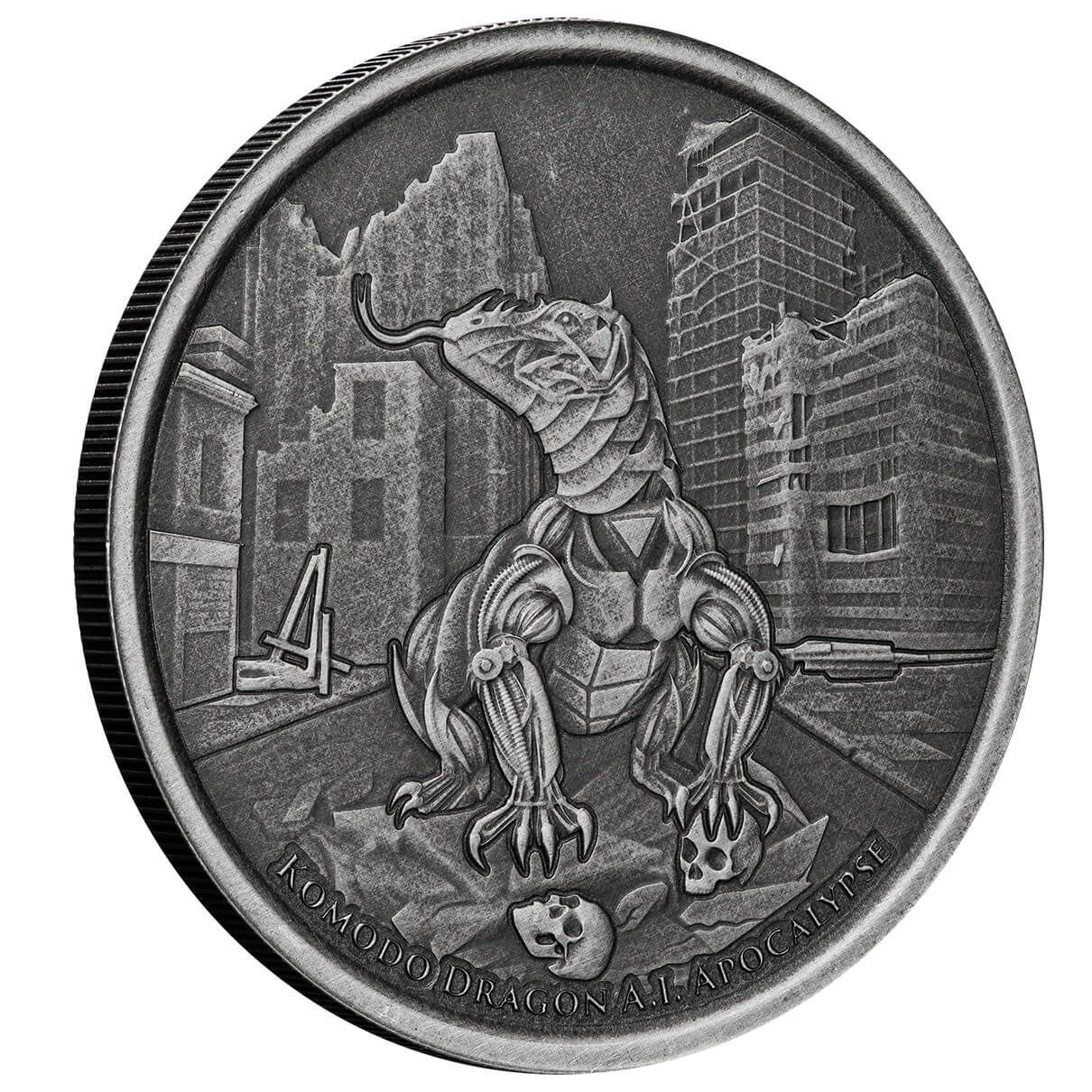 2022 Tokelau Komodo Dragon A.I. Apocalypse 1 oz Silver Antique Coin