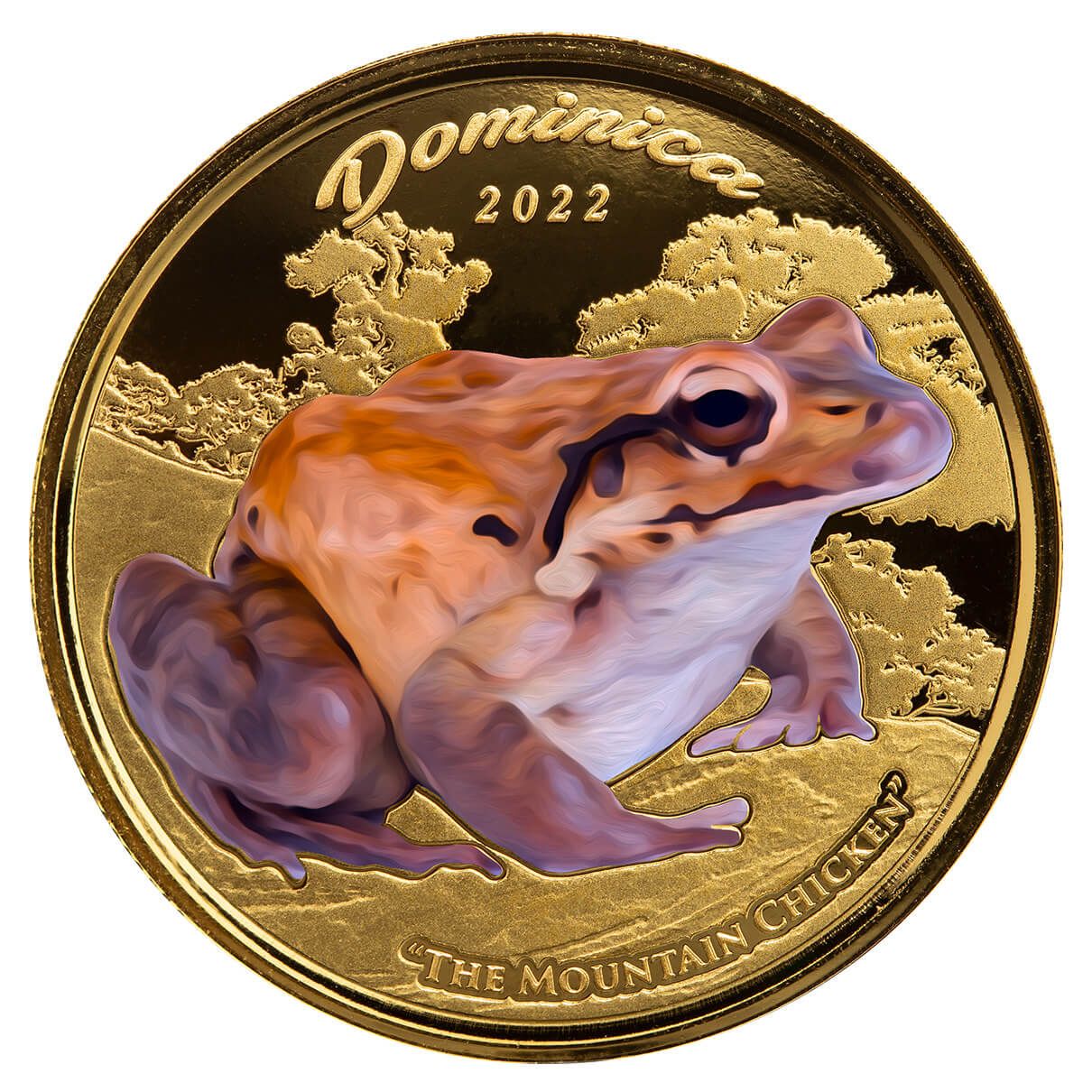 2022 EC8 Dominica Mountain Chicken 1 oz Gold Color Coin