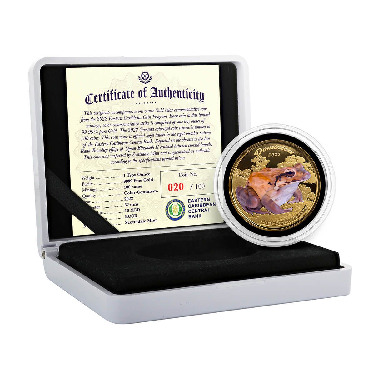 2022 EC8 Dominica Mountain Chicken 1 oz Gold Color Coin