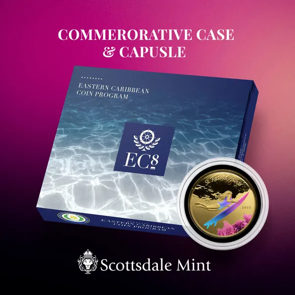 2022 Scottsdale Mint Ec8 St Kitts And Nevis Underwater Surfer 1 Oz Gold Proof Color Coin 01