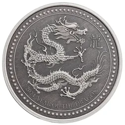 2024 Samoa Year Of The Dragon 2 Oz Silver Antique Coin Scottsdale Mint 04