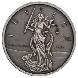 2023 Gibraltar Lady Justice 1 Oz 999 Silver Antique Finish Scottsdale Mint 04