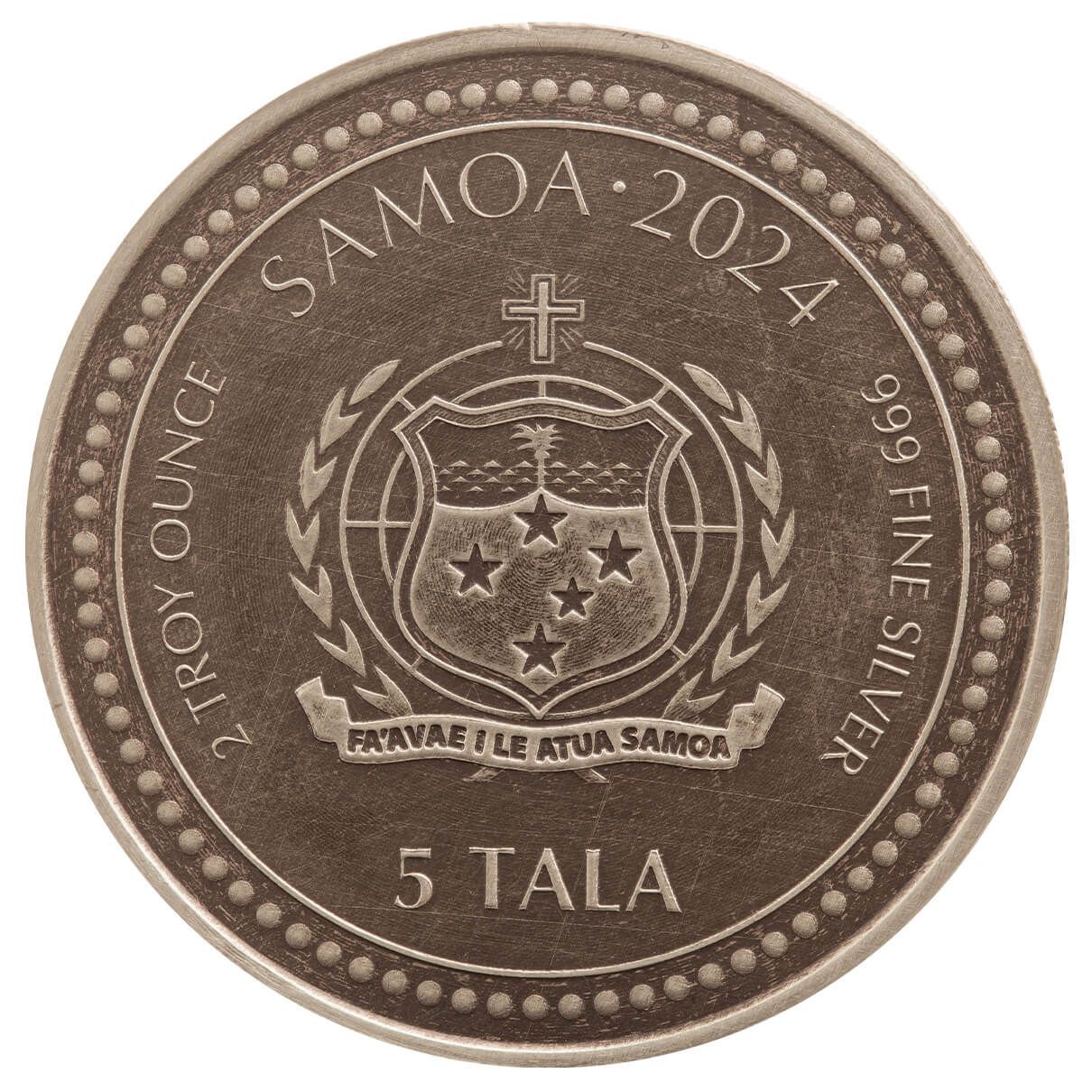 2024 Samoa Lunar Year of the Dragon 2 oz Silver Antique Coin