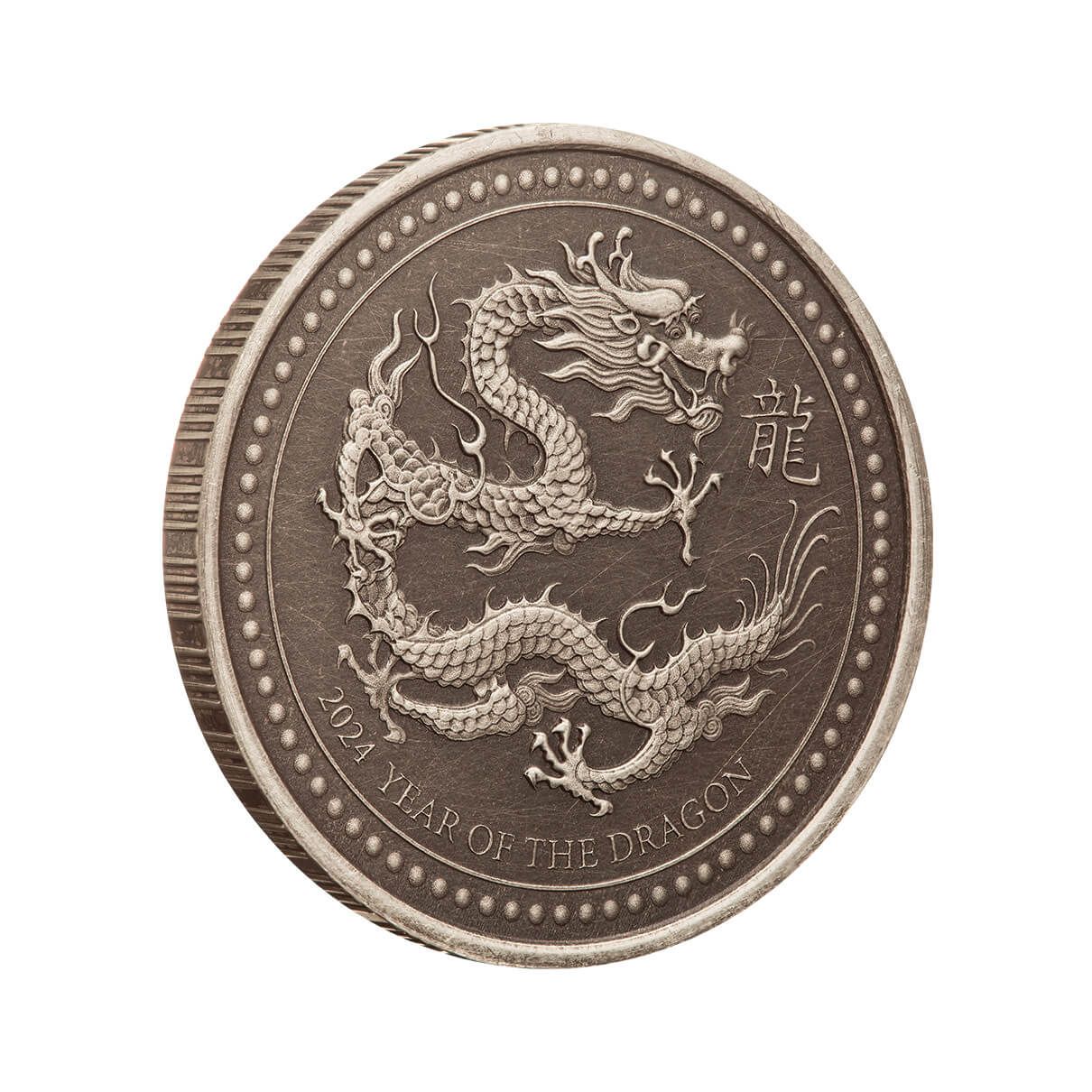 2024 Samoa Lunar Year of the Dragon Half oz Silver Antique Coin