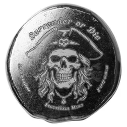 2023 Scottsdale Mint 5 Troy Oz 999 Silver Pirate Skull Surrender Or Die Button 01
