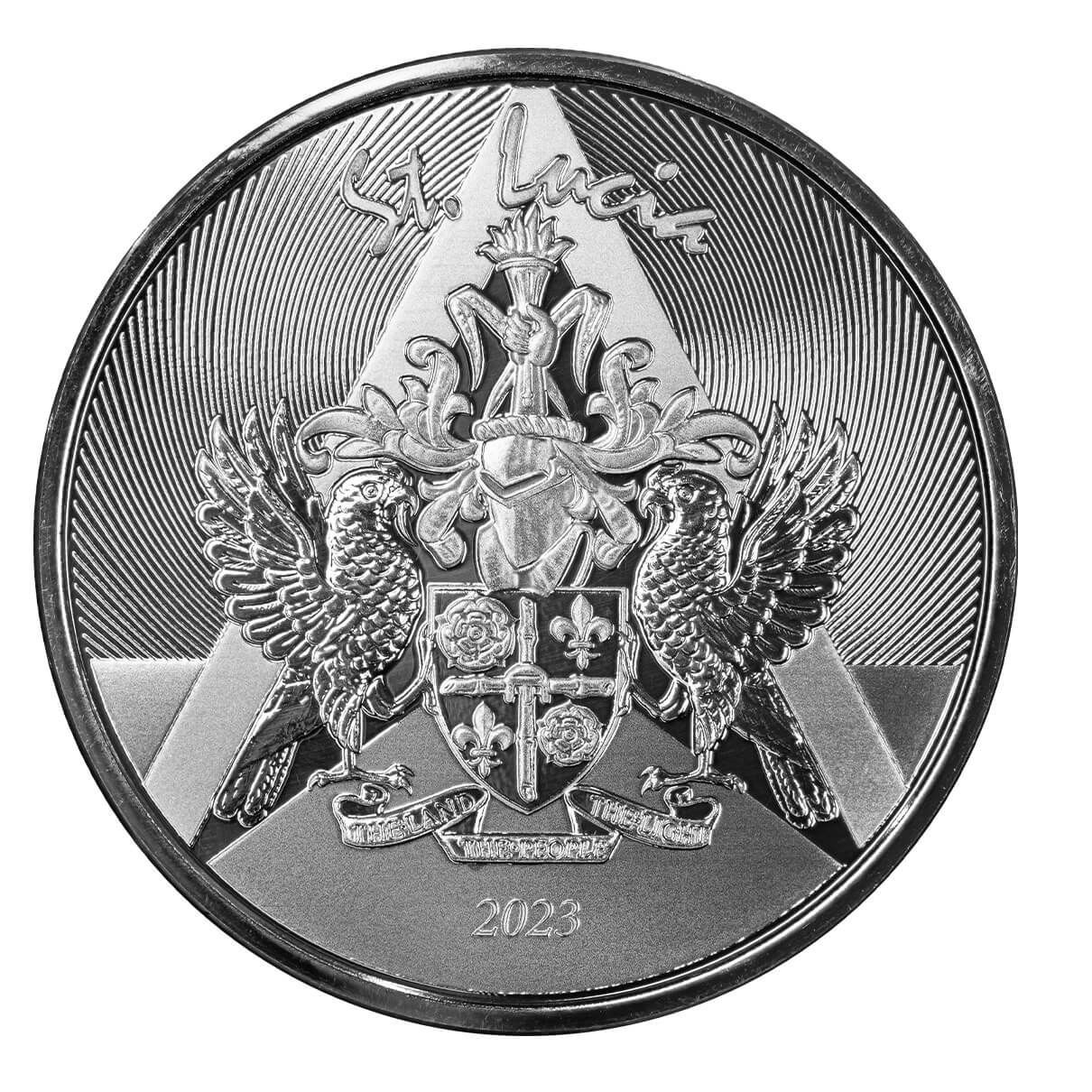 2023 EC8 St Lucia Coat of Arms 1 oz Silver Coin Capsules