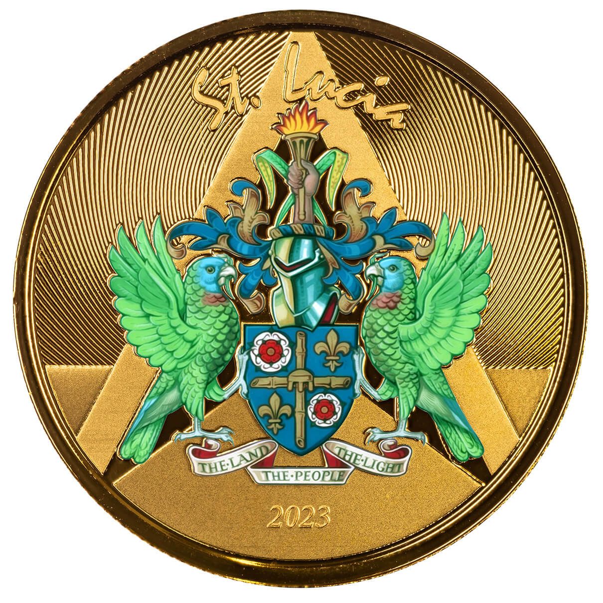 2023 EC8 St Lucia Coat of Arms 1 oz Gold Color Coin