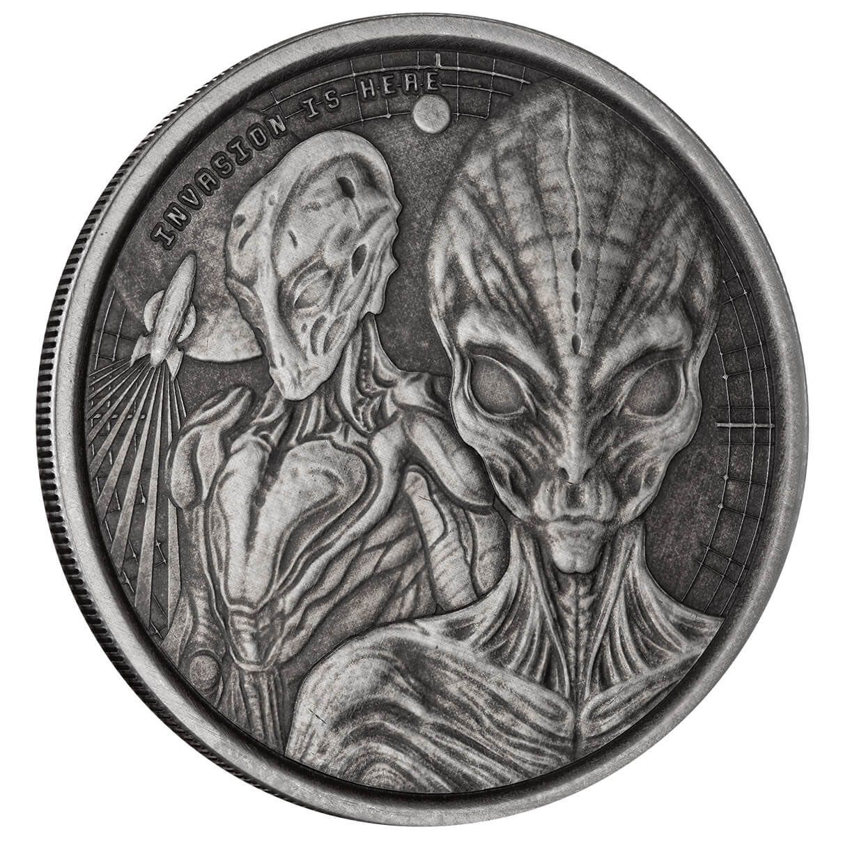 2023 Ghana Alien Invasion 1 oz Silver Antique Coin