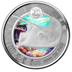 2023 Scottsdale Mint Cayman Islands Stingray One Troy Ounce 9999 Fine Silver Color Proof Coin 04