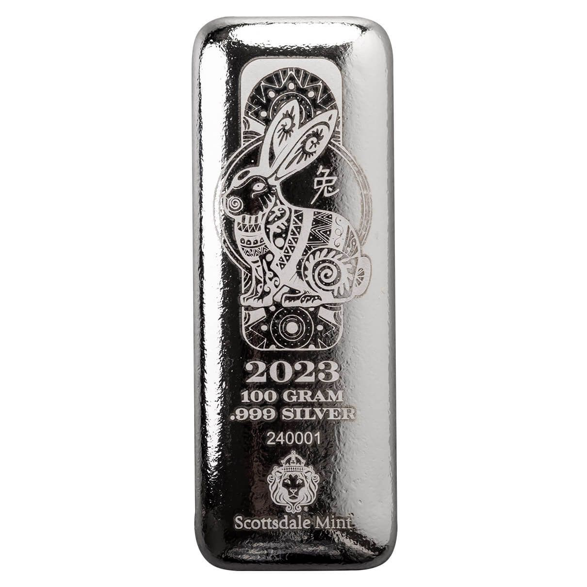 2023 Lunar Year of the Rabbit 100 Gram Silver Cast Bar