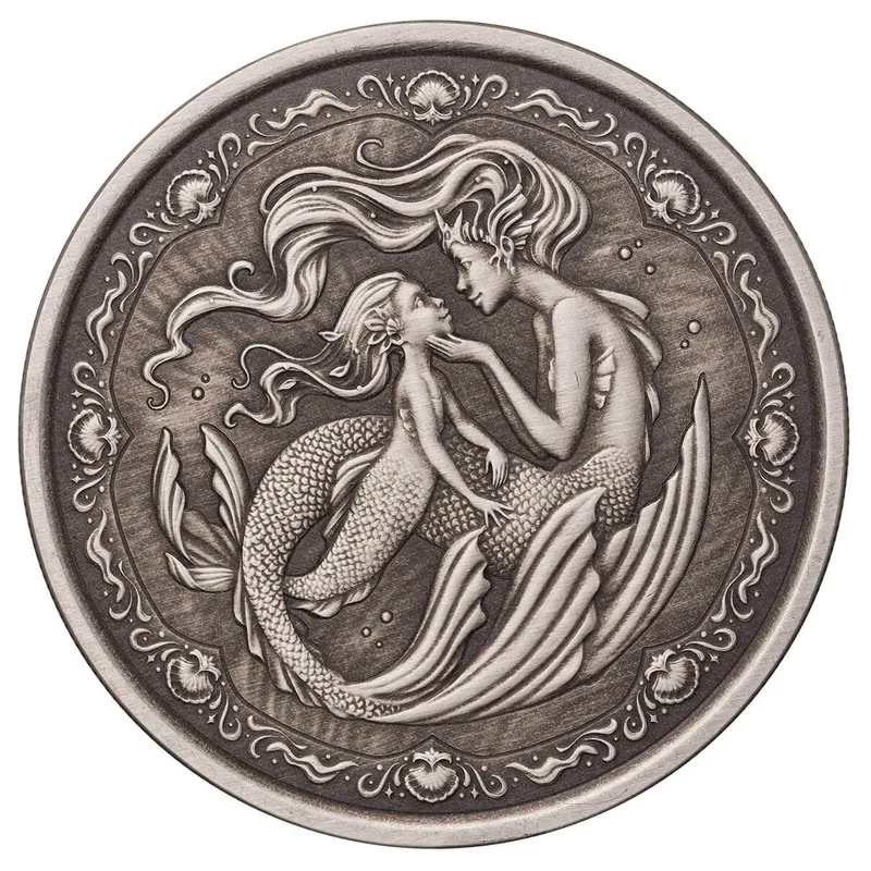 2023 Scottsdale Mint Samoa Mermaid & Daughter 1 Troy Ounce 999 Fine Silver Antique Coin 4