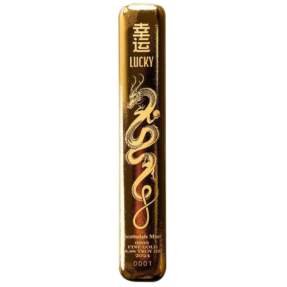 2024 Scottsdale Mint 8.88 oz Gold Lucky Dragon Bar