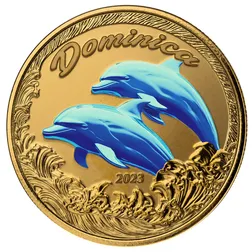 2023 Ec8 Scottsdale Mint Dominica Dolphins 1 Troy Ounce 9999 Fine Gold Color Proof Coin 02