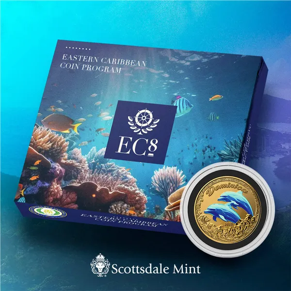 2023 Ec8 Scottsdale Mint Dominica Dolphins 1 Troy Ounce 9999 Fine Gold Color Proof Coin 04