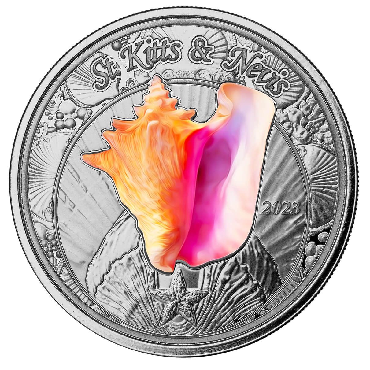2023 EC8 St Kitts And Nevis Conch Shell 1 oz Silver Color Coin