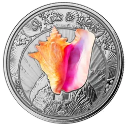 2023 Ec8 Scottsdale Mint St Kitts And Nevis Conch Shell 1 Troy Ounce 999 Fine Silver Color Proof Coin 01