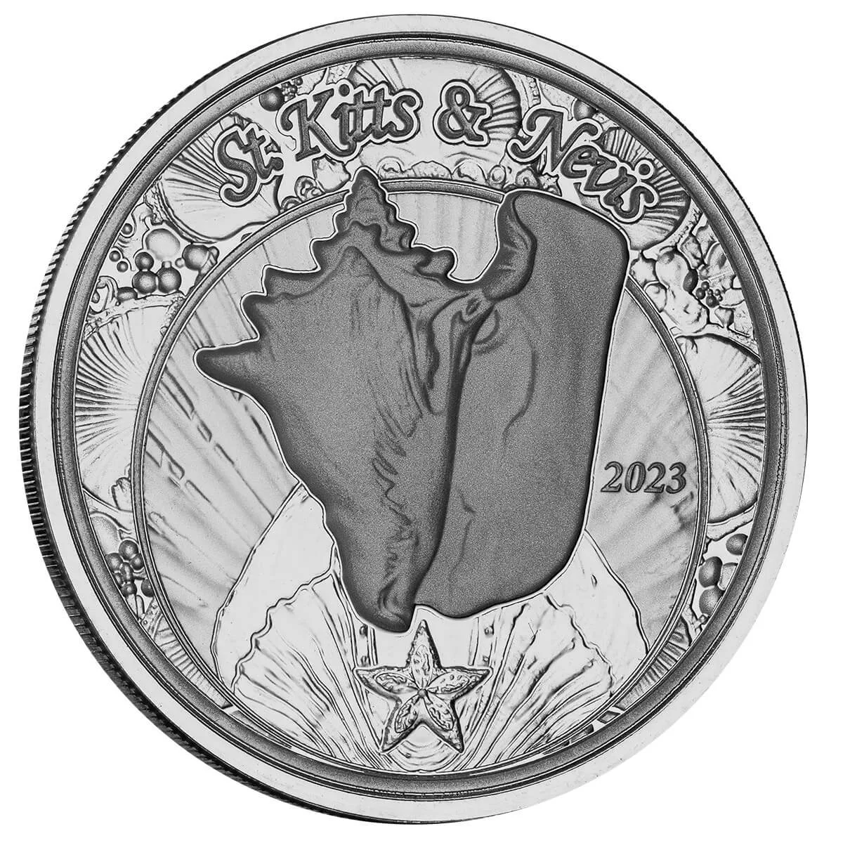 2023 EC8 St Kitts And Nevis Conch Shell 1 oz Silver Coin Capsule