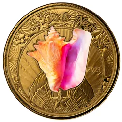 2023 Ec8 Scottsdale Mint St Kitts And Nevis Conch Shell 1 Troy Ounce 9999 Fine Gold Color Proof Coin 02