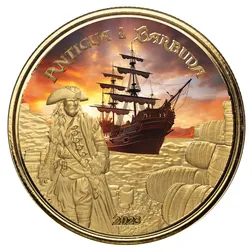 2023 Scottsdale Mint Ec8 Antigua & Barbuda Rumrunner Pirate 1 Troy Ounce 9999 Fine Gold Color Proof Coin 06